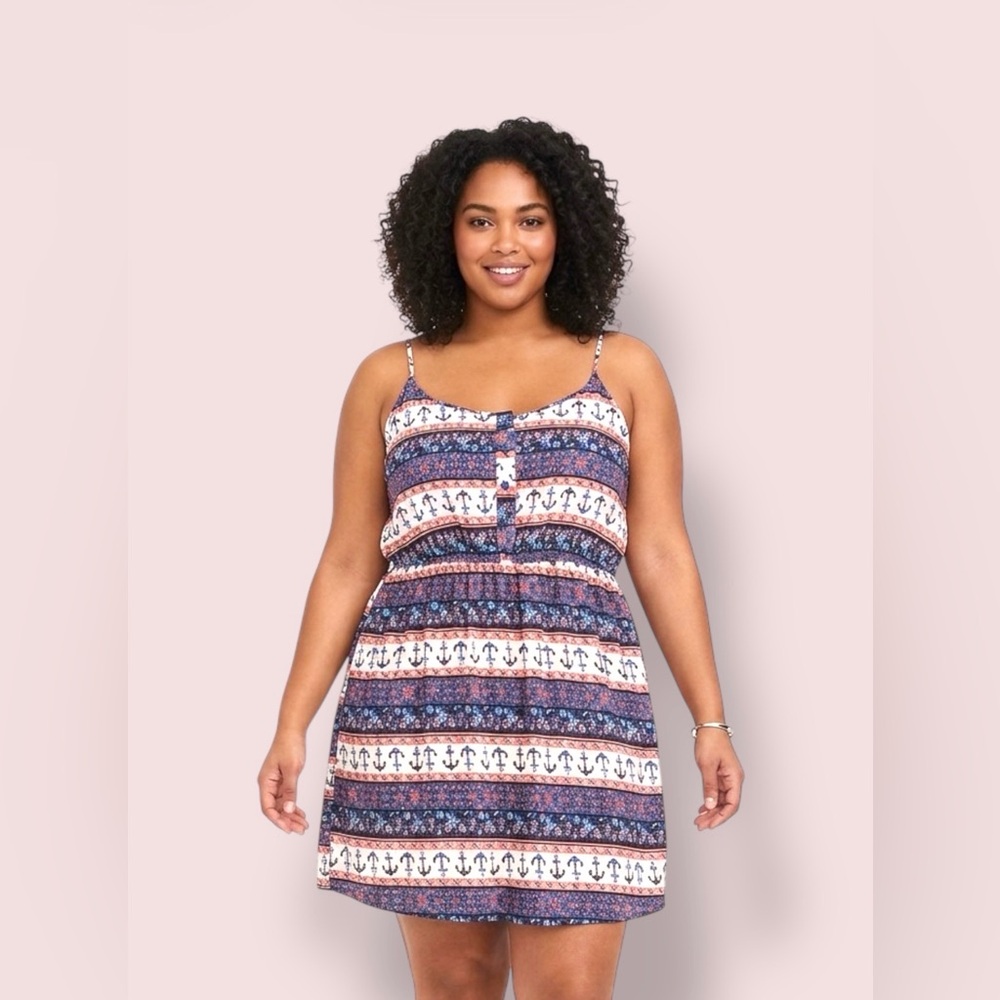 Justify Navy and Pink Anchor Stripe Spaghetti Strap Swim Coverup
